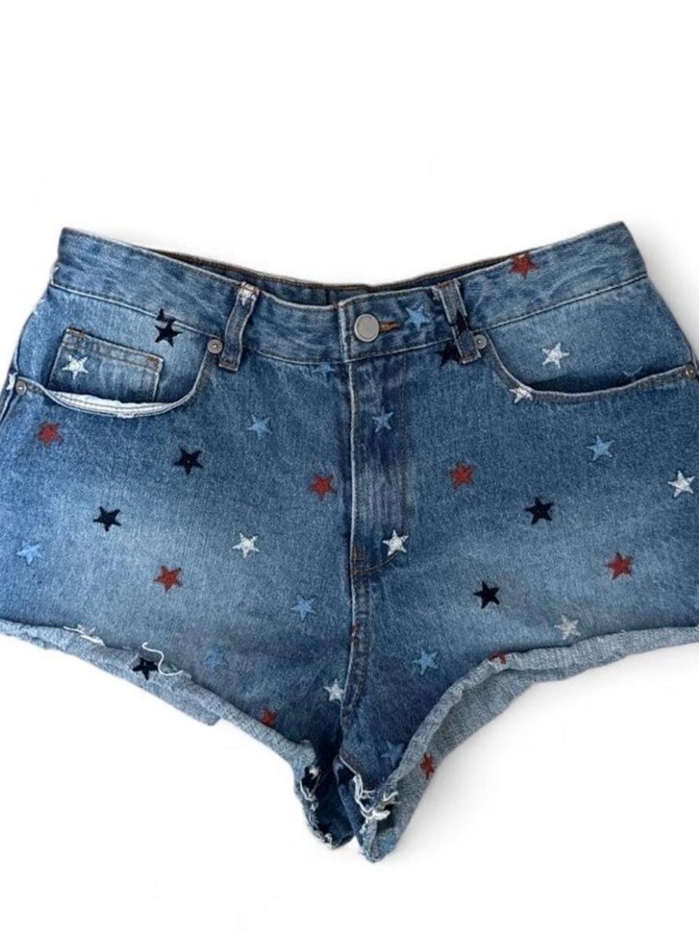 Blank NYC Blue Denim Star-Embroidered Jean Shorts